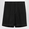 Prada Mens Black Triangle-logo Tailored Linen Bermuda Shorts