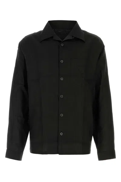 Prada Black Linen Shirt In Nero