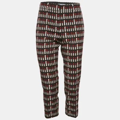 Pre-owned Prada Black Lipstick Print Wool Capri Pants S