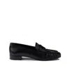 Prada Rounded Toe Loafers With Textured Detailing And Low Block Heel In Black