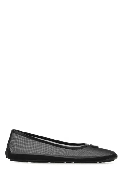 Prada Mesh Upper Ballerina Shoes In Black