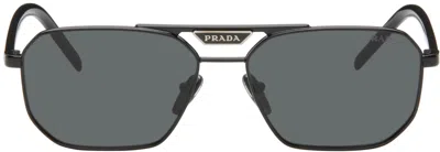 Prada Black Logo Bridge Sunglasses In Gray
