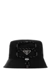 Prada Triangle Logo Drawstring Bucket Hat In Black