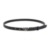 Prada Triangle Logo Saffiano Thin Leather Belt In Black