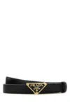 Prada Leather Belt With Adjustable Length And Gold-tone Hardware In Black