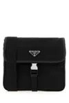 Prada Fabric Leather Shoulder Bag Adjustable Strap Front Flap In Black