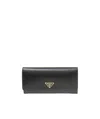 Prada Envelope Flap Leather Slim Wallet In Black