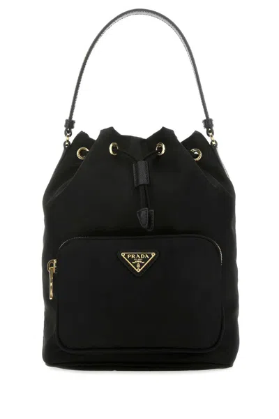 PRADA WOMEN BLACK LOGO DUET BUCKET BAG