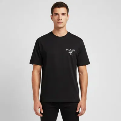 Pre-owned Prada Black Logo Embossed Jersey Crew Neck T-shirt S