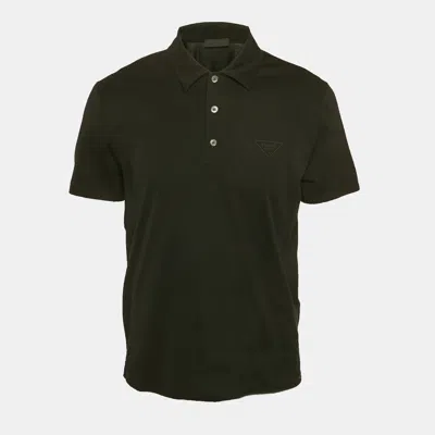 Pre-owned Prada Black Logo Embroidered Cotton Polo T-shirt Xl