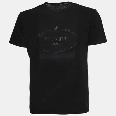 Pre-owned Prada Black Logo Graphic Jersey Knit T-shirt L