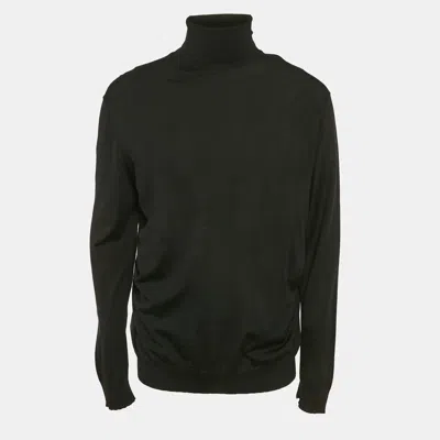 Pre-owned Prada Black Logo Intarsia Wool Knit High Neck Sweater Xxl