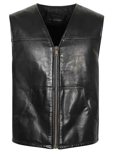 PRADA BLACK LOGO LEATHER VEST