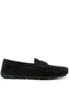 Prada Enamel-triangle-logo Suede Loafers In Black