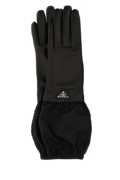 PRADA BLACK LOGO PATCH GLOVES