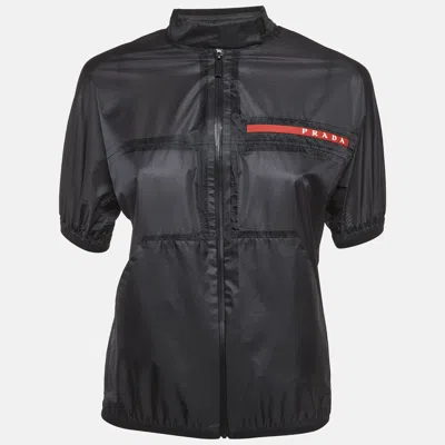 Pre-owned Prada Black Logo Patch Nylon Shirt L
