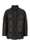 Prada Nappa Leather Puffer Jacket In Black
