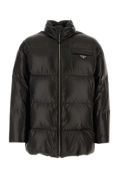 PRADA BLACK LOGO PATCH PUFFER JACKET