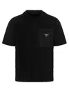 Prada Short Sleeve Crew Neck T-shirt With Pocket In Black