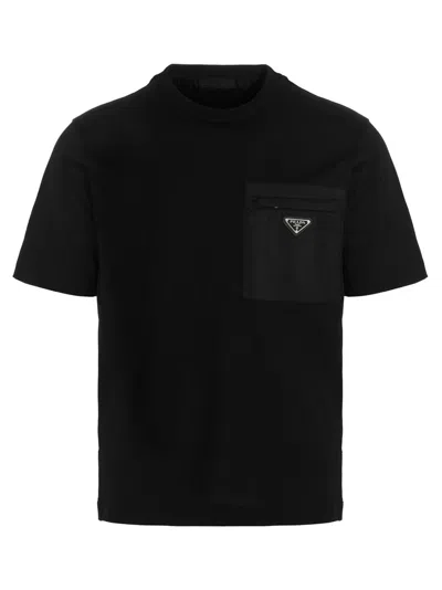 PRADA BLACK LOGO PATCH T-SHIRT