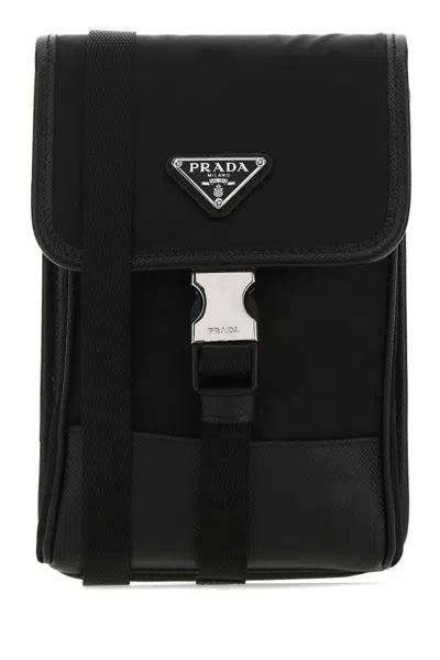 PRADA BLACK LOGO-PLAQUE CROSSBODY BAG