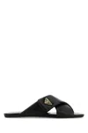Prada Padded Leather Crisscross Flat Sandals In Black