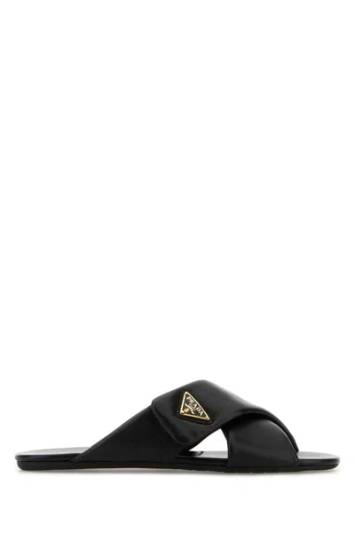 PRADA BLACK LOGO SANDALS
