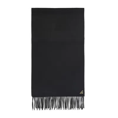 Prada Triangle Logo Silk And Cashmere Scarf In Black