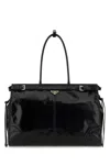 Prada Leather Shoulder Bag With Metal Hardware And Top Handle In Animal Print