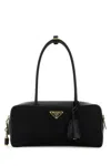 Prada Re-nylon And Leather Small Top-handle Bag With Padlock In Black