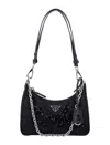 Prada Embellished Zipped Shoulder Bag In Black