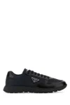 Prada Leather Sneakers With Embellished Inserts And Padded Ankle