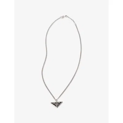 Prada Black Logo Sterling-silver Pendant Necklac