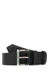Prada Adjustable Silver-tone Buckle Smooth Finish Belt In Black