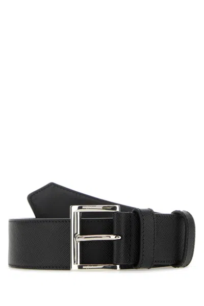 PRADA BLACK LOGO TIP BELT
