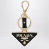 Prada Women Portachiavi Logo Triangolo Saffiano In Black