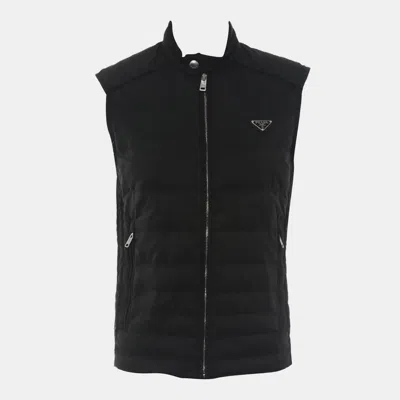 Pre-owned Prada Black Logo Triangle Puffer Vest Eu 46