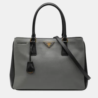 Pre-owned Prada Black Medium Bicolor Saffiano Lux Galleria Satchel