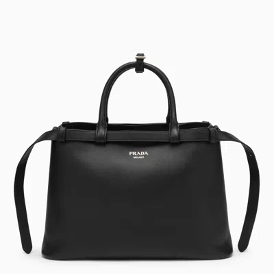 Prada Black Medium Leather Handbag With Belt In Nero