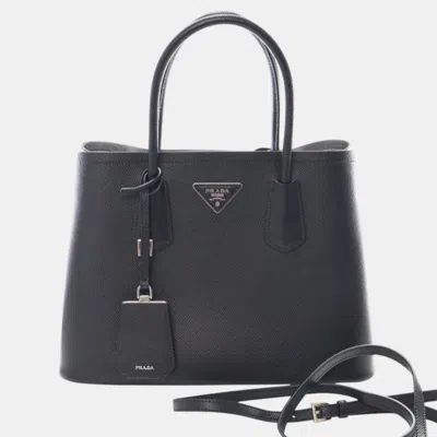 Pre-owned Prada Black Medium Saffiano Cuir Double Satchel