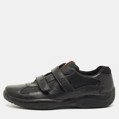 Pre-owned Prada Black Mesh And Leather Low Top Sneakers Size 44.5