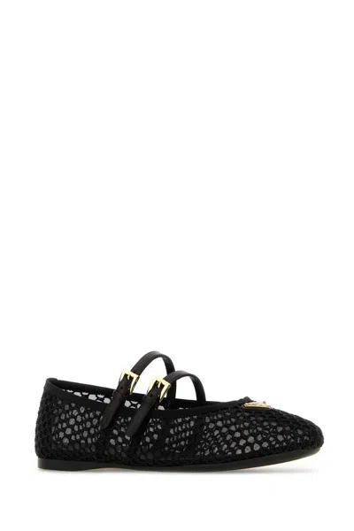 Prada Black Mesh Ballerina With Triangle Logo