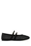 Prada Logo Leather-trimmed Mesh Ballet Flats In Black