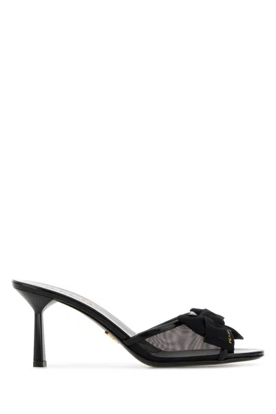 Prada Black Fabric And Mesh Slingback Pumps