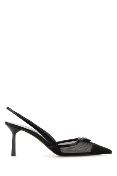 Prada Mesh Slingback Pumps Featuring Bow Detail In Black