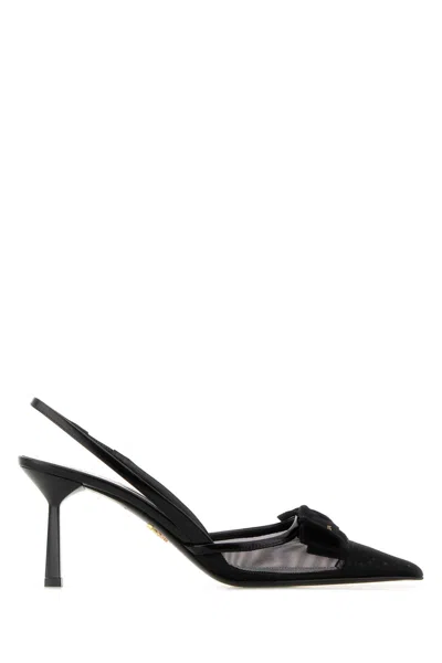 Prada Mesh Slingback Pumps Featuring Bow Detail In Black