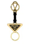 Prada Black Metal And Leather Key Ring In Oro+nero
