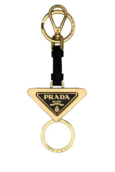 Prada Black Metal And Leather Key Ring