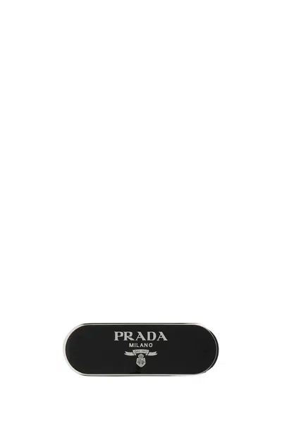Prada Black Metal Hair Clip In Red