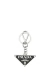 Prada Two-tone Leather And Metal Keychain In Black